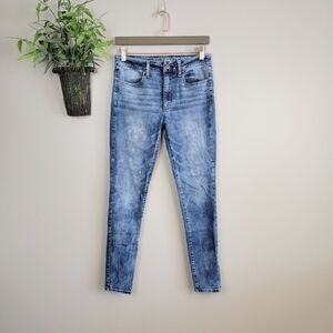 American Eagle Hi Rise Jegging Acid Bleached Wash Skinny Stretch Jeans AE 6 Y2K